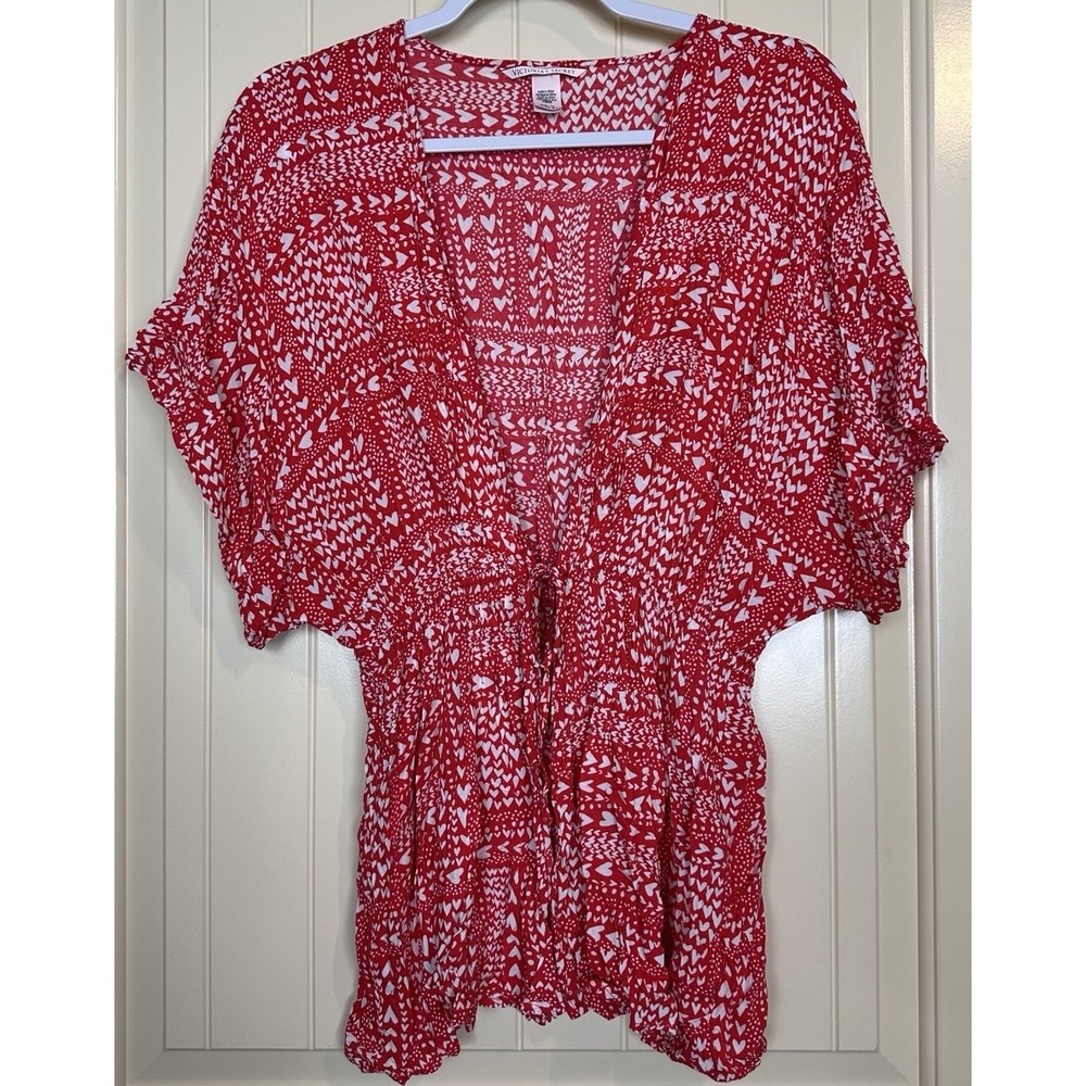 Victoria's Secret red hearts viscose kimono mini robe coverup one size GUC